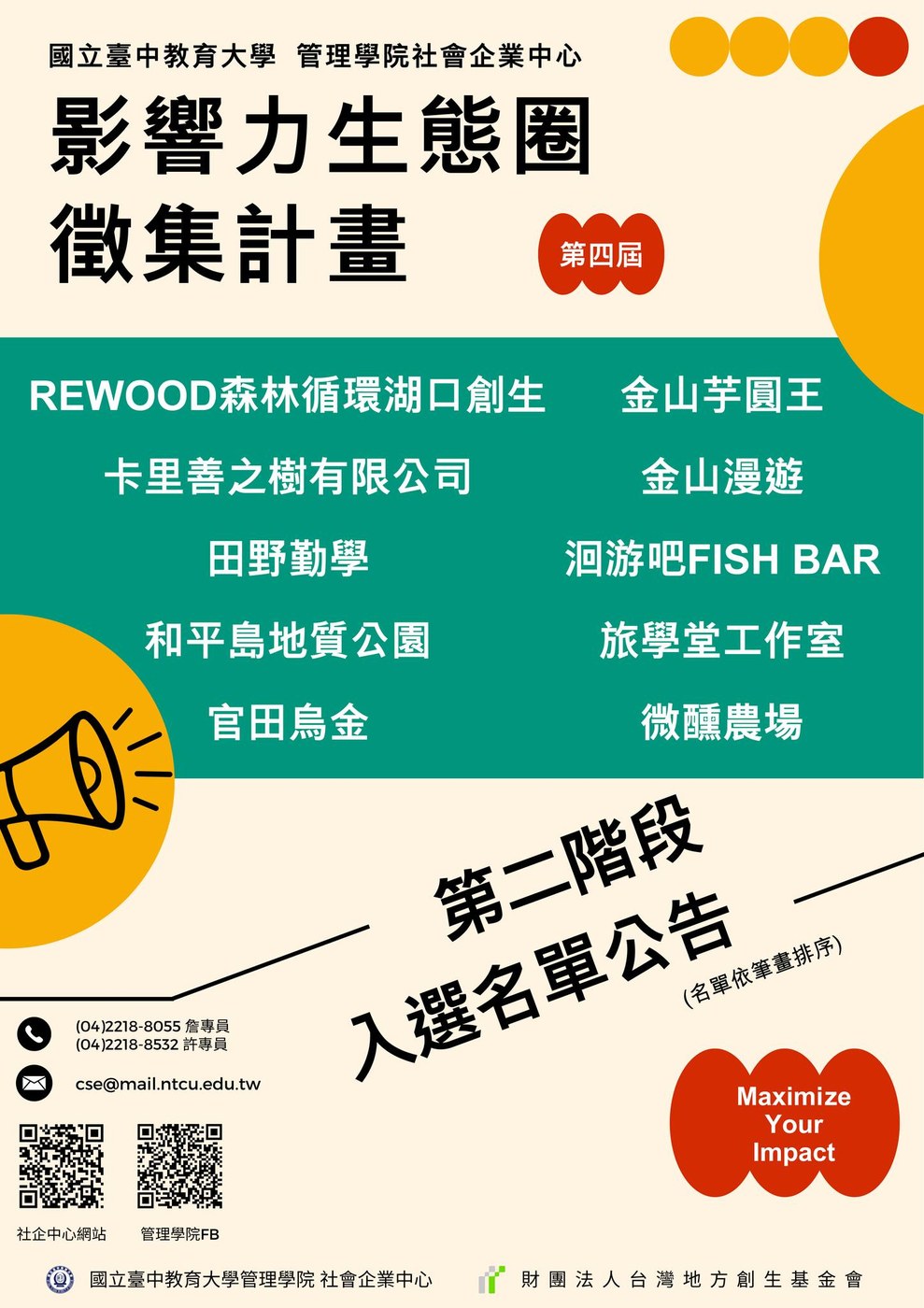 第四屆影響力生態圈徵集計畫入選名單